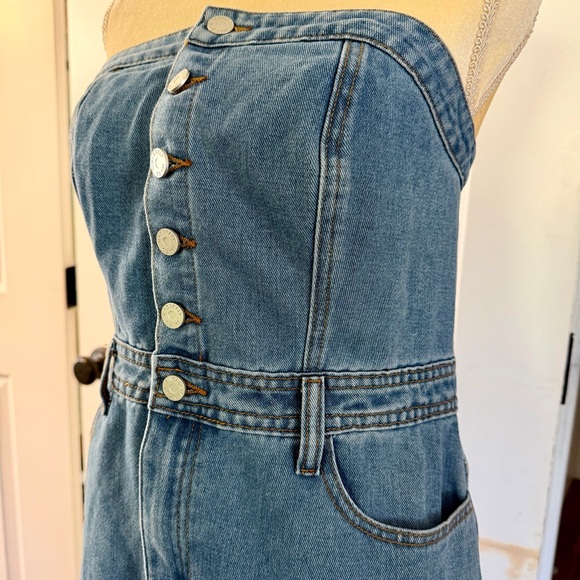 Sincerely Jules Denim Strapless Midi Dress Back Slit Size Medium NWT - Picture 9 of 13